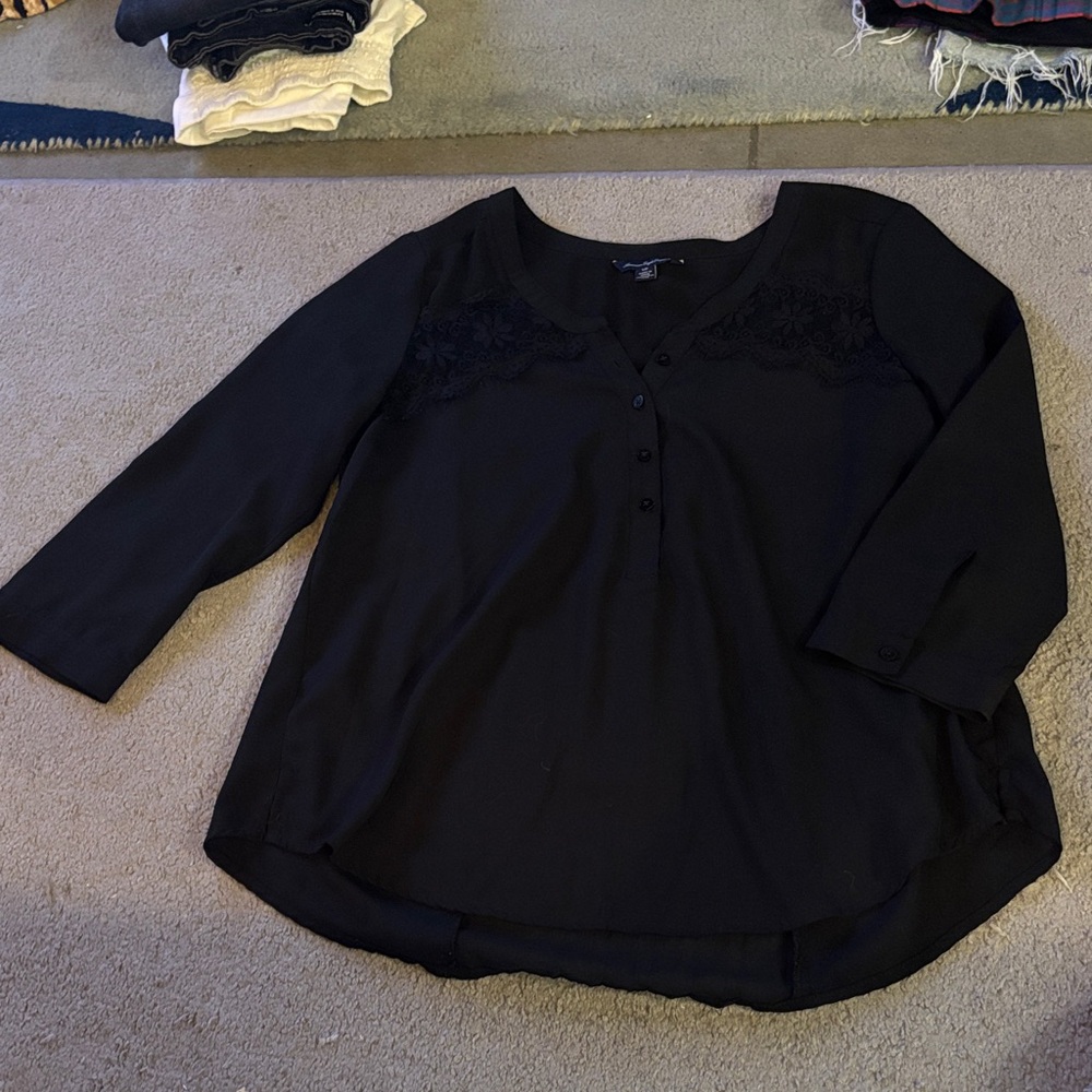 American Eagle Outfitters Black Blouse with Lace Detail
